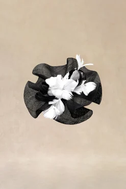 BABEYOND Headpieces & Fascinators|Elegant Floral Feather Mesh Fascinator Black/White