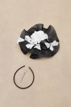 BABEYOND Headpieces & Fascinators|Elegant Floral Feather Mesh Fascinator Black/White