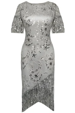 BABEYOND Dresses|Embellished Fringe Sequin Art Deco Dress Gray