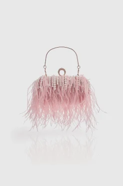 BABEYOND Handbags|Embellished Ostrich Feather Pearl Tassel Clutch
