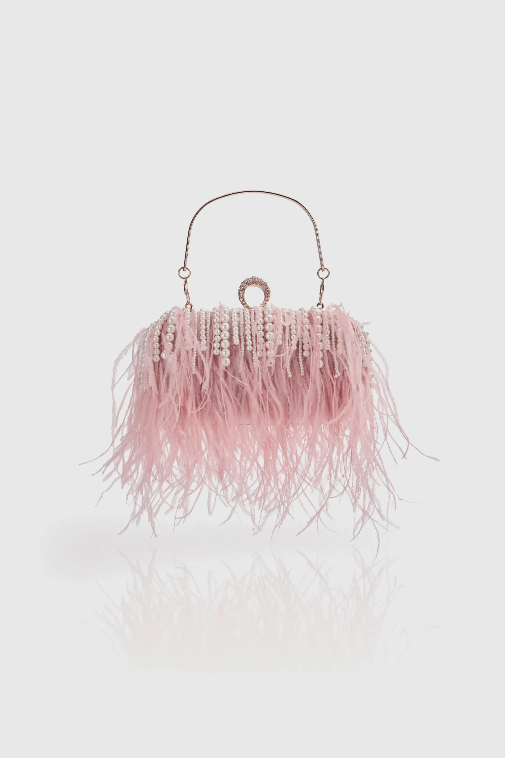 BABEYOND Handbags|Embellished Ostrich Feather Pearl Tassel Clutch