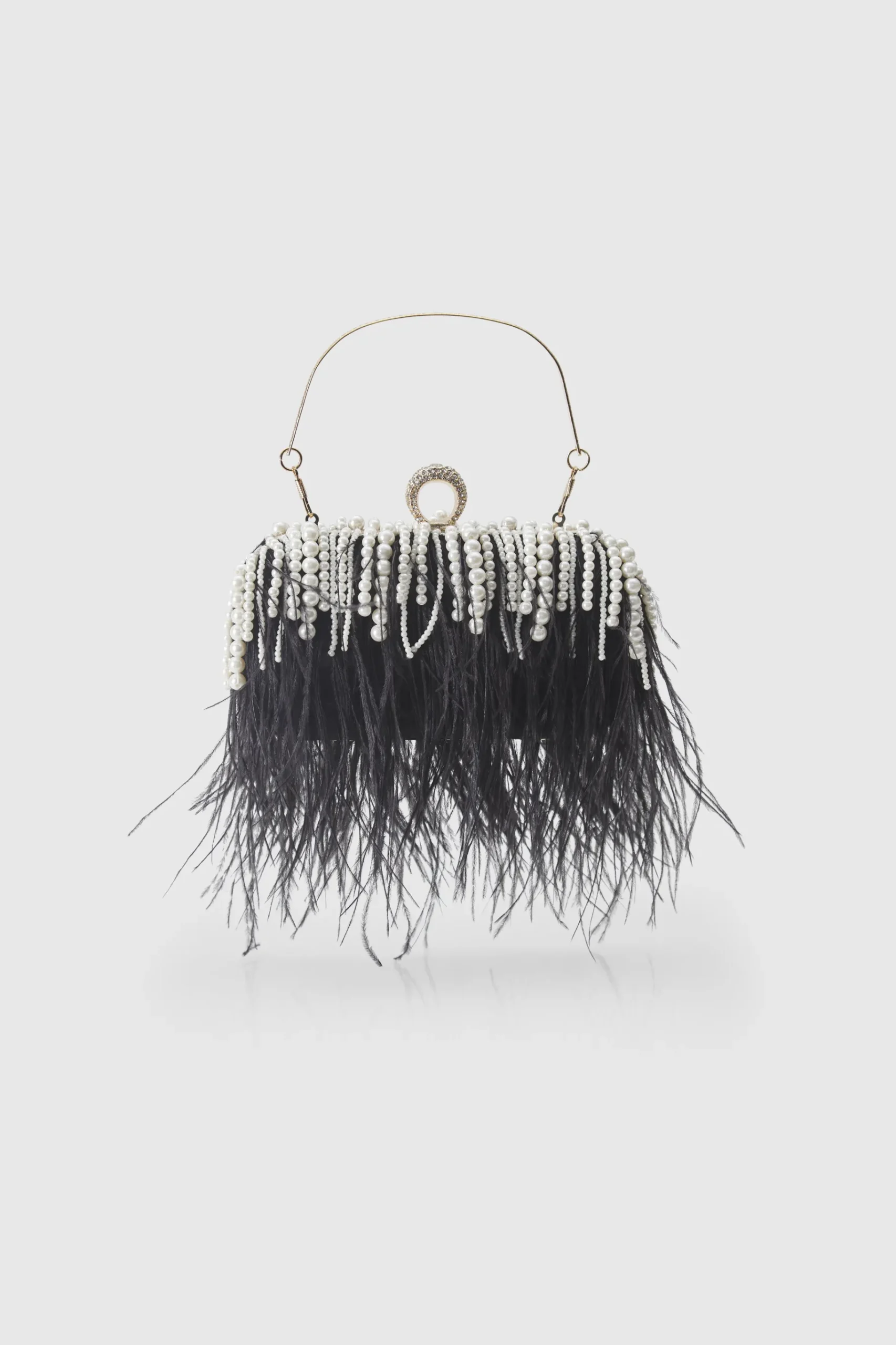 BABEYOND Handbags|Embellished Ostrich Feather Pearl Tassel Clutch