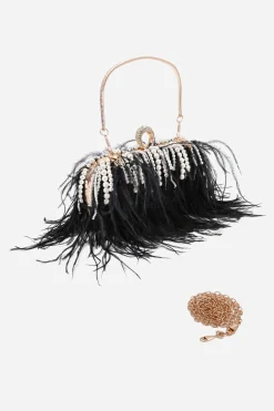 BABEYOND Handbags|Embellished Ostrich Feather Pearl Tassel Clutch