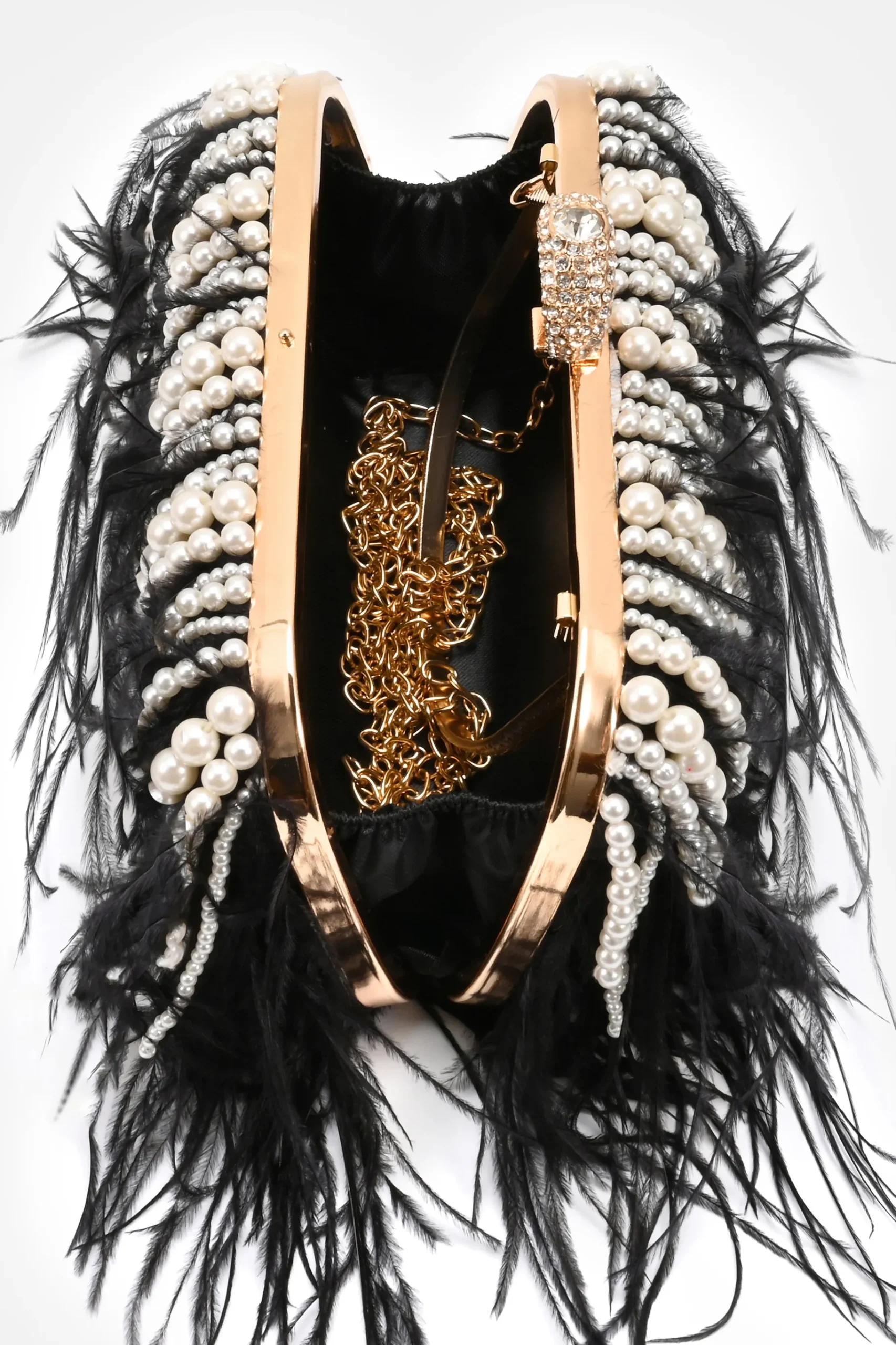 BABEYOND Handbags|Embellished Ostrich Feather Pearl Tassel Clutch
