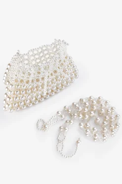 BABEYOND Handbags|Embellished Pearl Beaded Cocktail Party Bag Cream