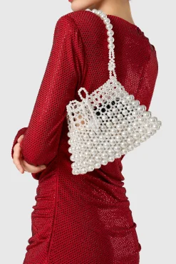 BABEYOND Handbags|Embellished Pearl Beaded Cocktail Party Bag Cream