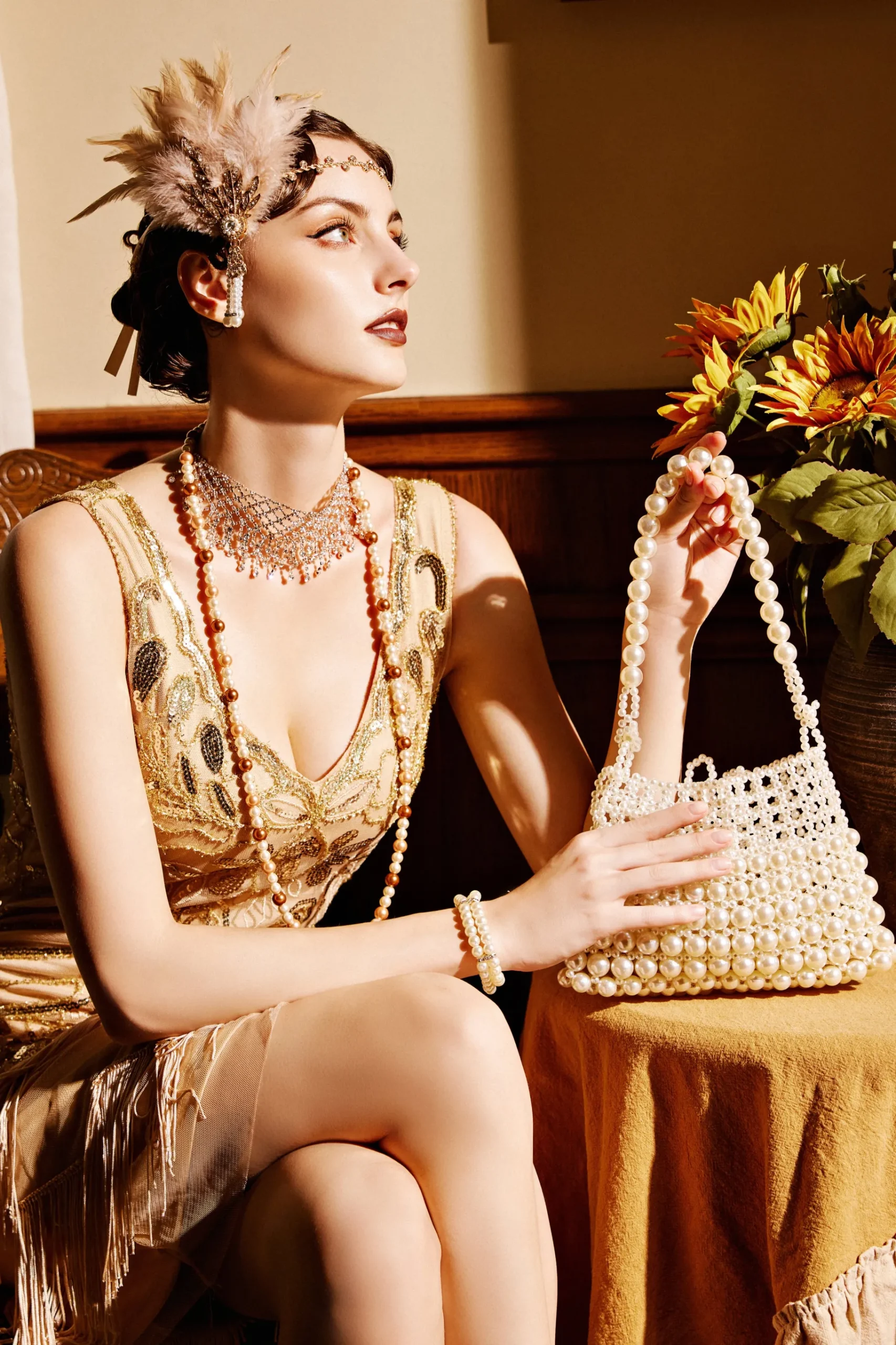BABEYOND Handbags|Embellished Pearl Beaded Cocktail Party Bag Cream