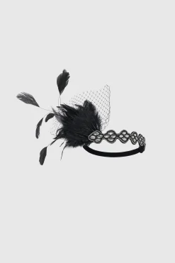 BABEYOND Headpieces & Fascinators|Embellished Rhinestone Feather Headband Black