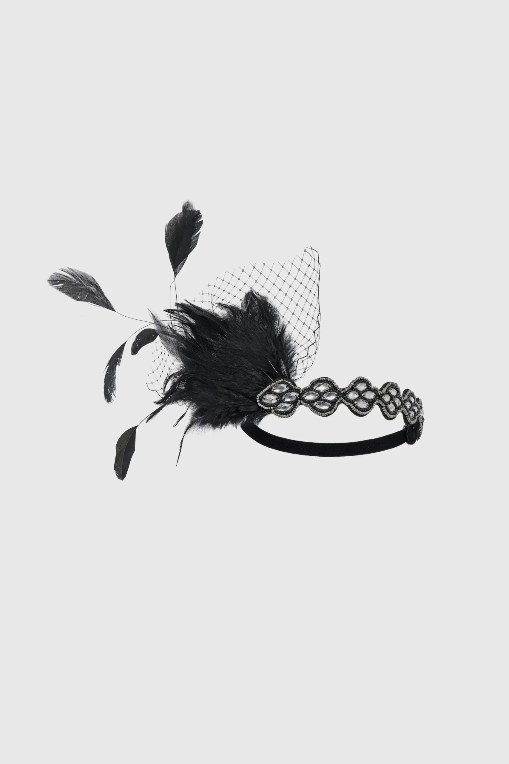 BABEYOND Headpieces & Fascinators|Embellished Rhinestone Feather Headband Black