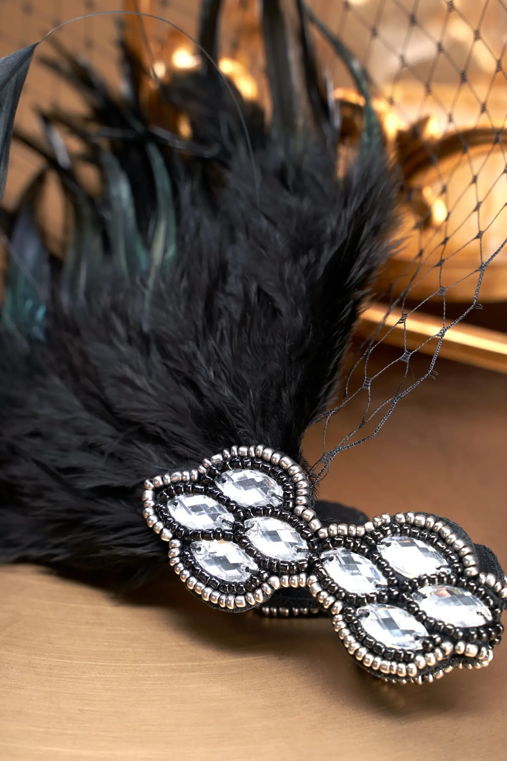 BABEYOND Headpieces & Fascinators|Embellished Rhinestone Feather Headband Black