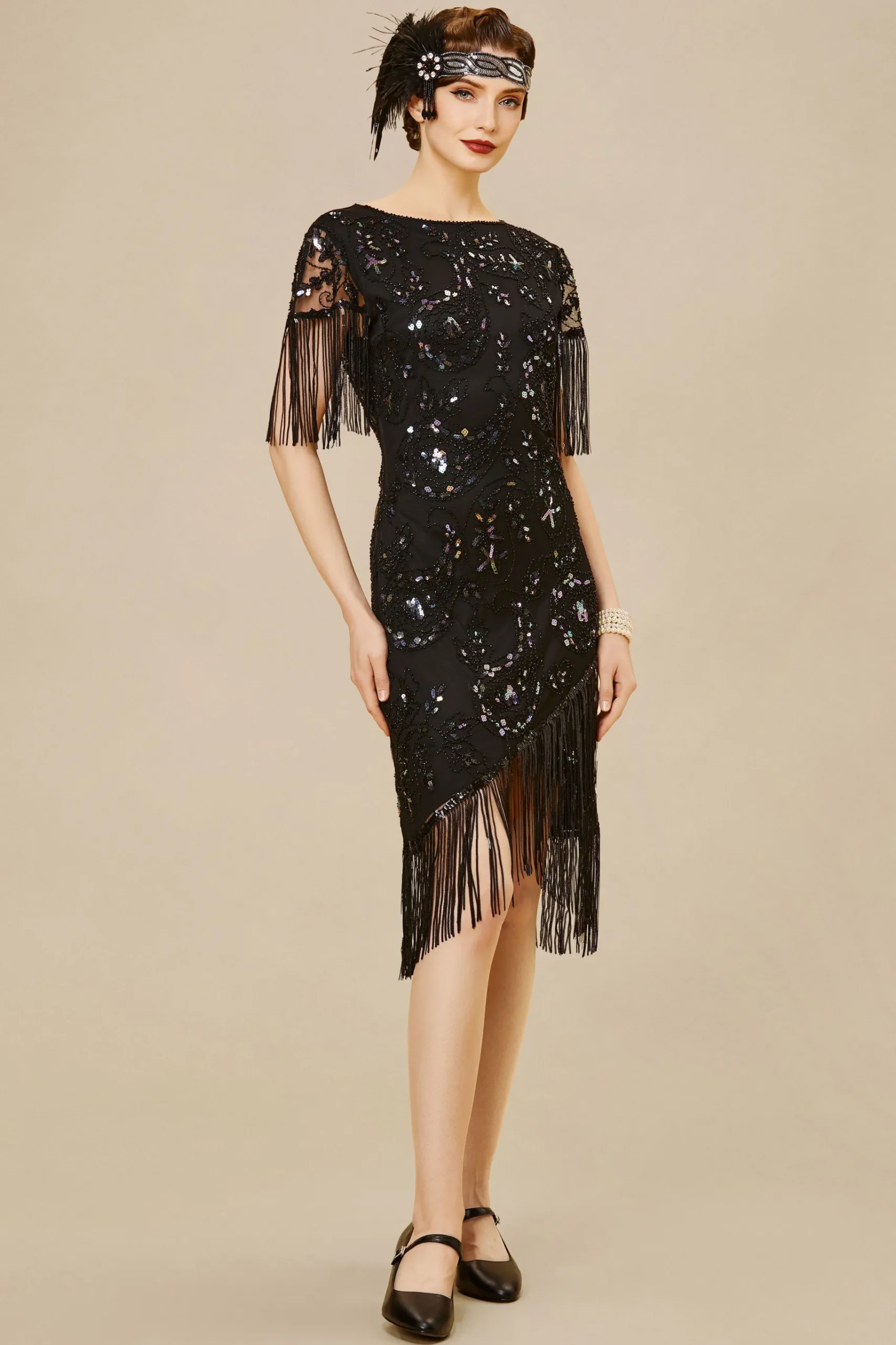 BABEYOND Dresses|Embellished Sequin Fringe Art Deco Dress
