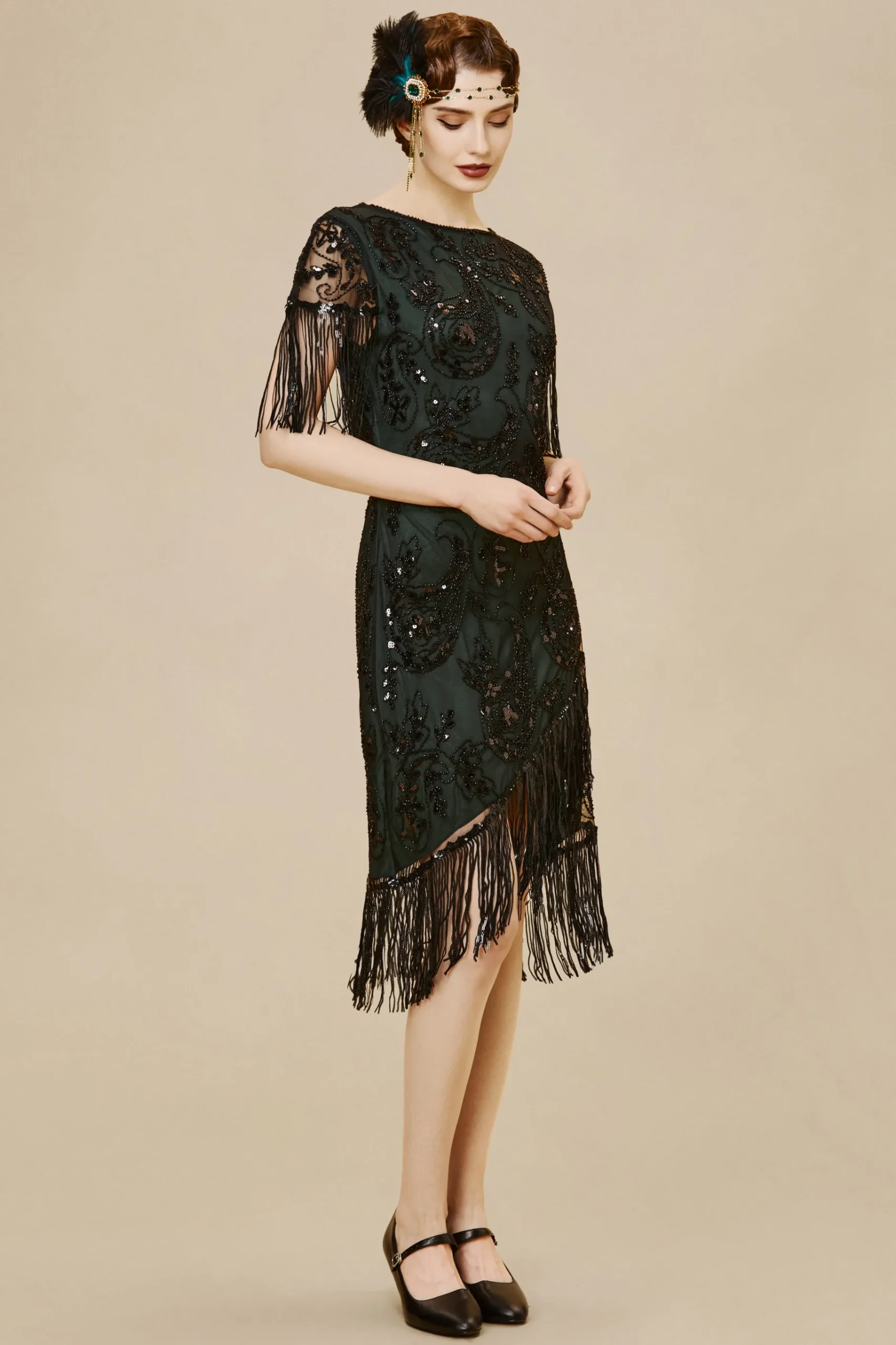 BABEYOND Dresses|Embellished Sequin Fringe Art Deco Dress