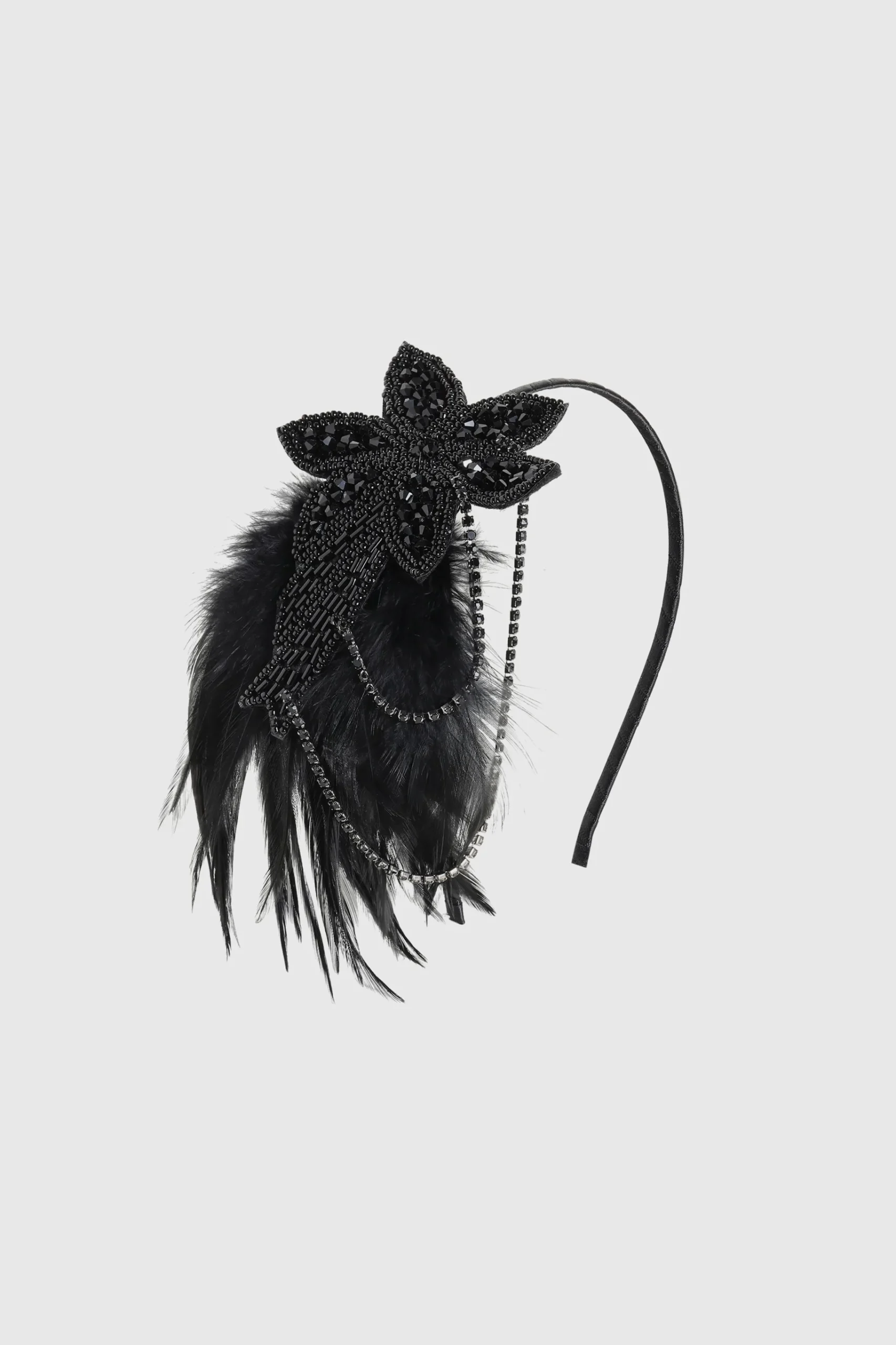 BABEYOND Headpieces & Fascinators|Embroidered Blossom Feather Headband Black