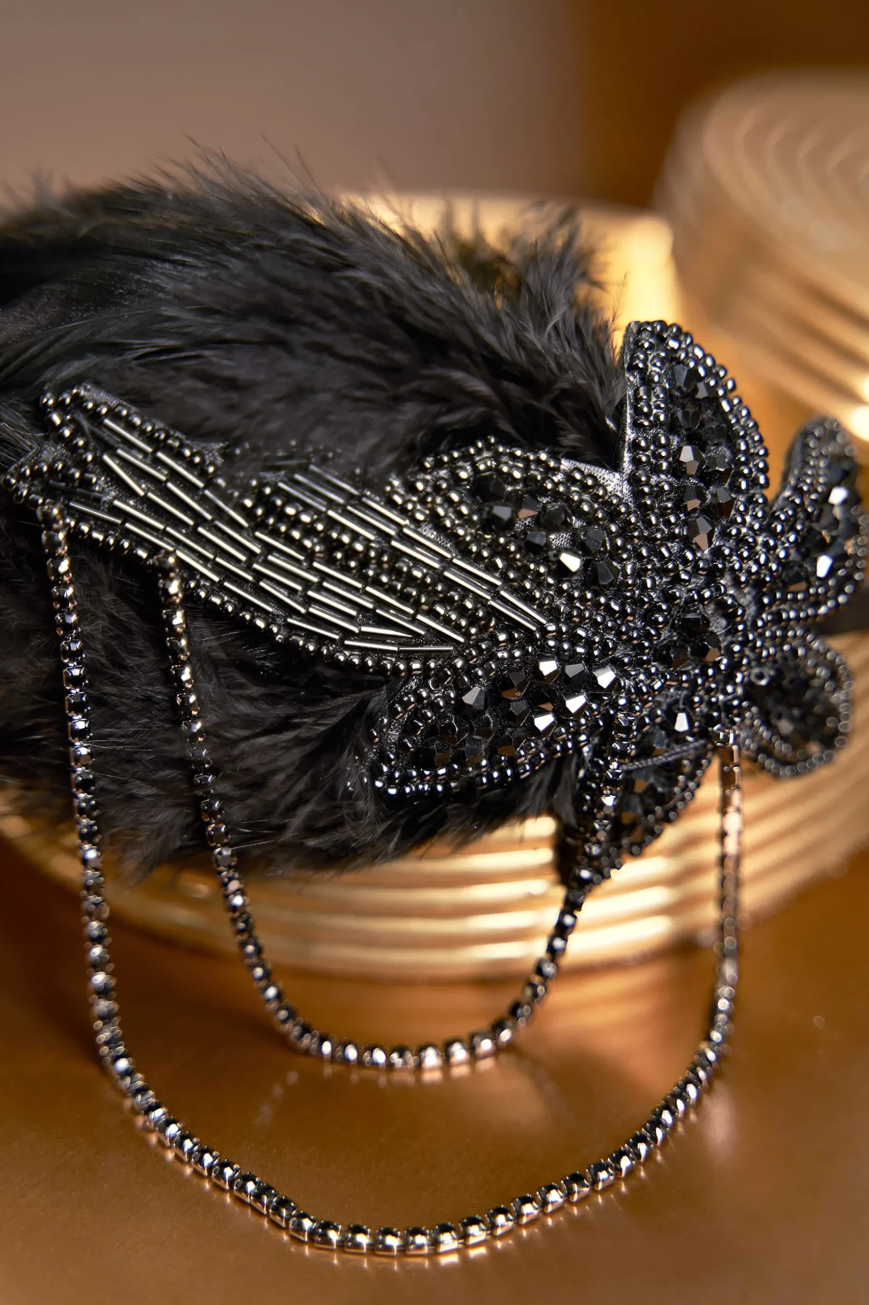BABEYOND Headpieces & Fascinators|Embroidered Blossom Feather Headband Black