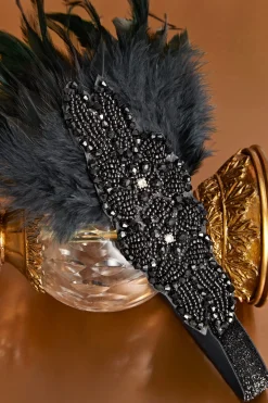 BABEYOND Headpieces & Fascinators|Embroidered Feather Shimmer Headband Black