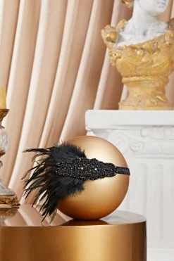 BABEYOND Headpieces & Fascinators|Embroidered Feather Shimmer Headband Black
