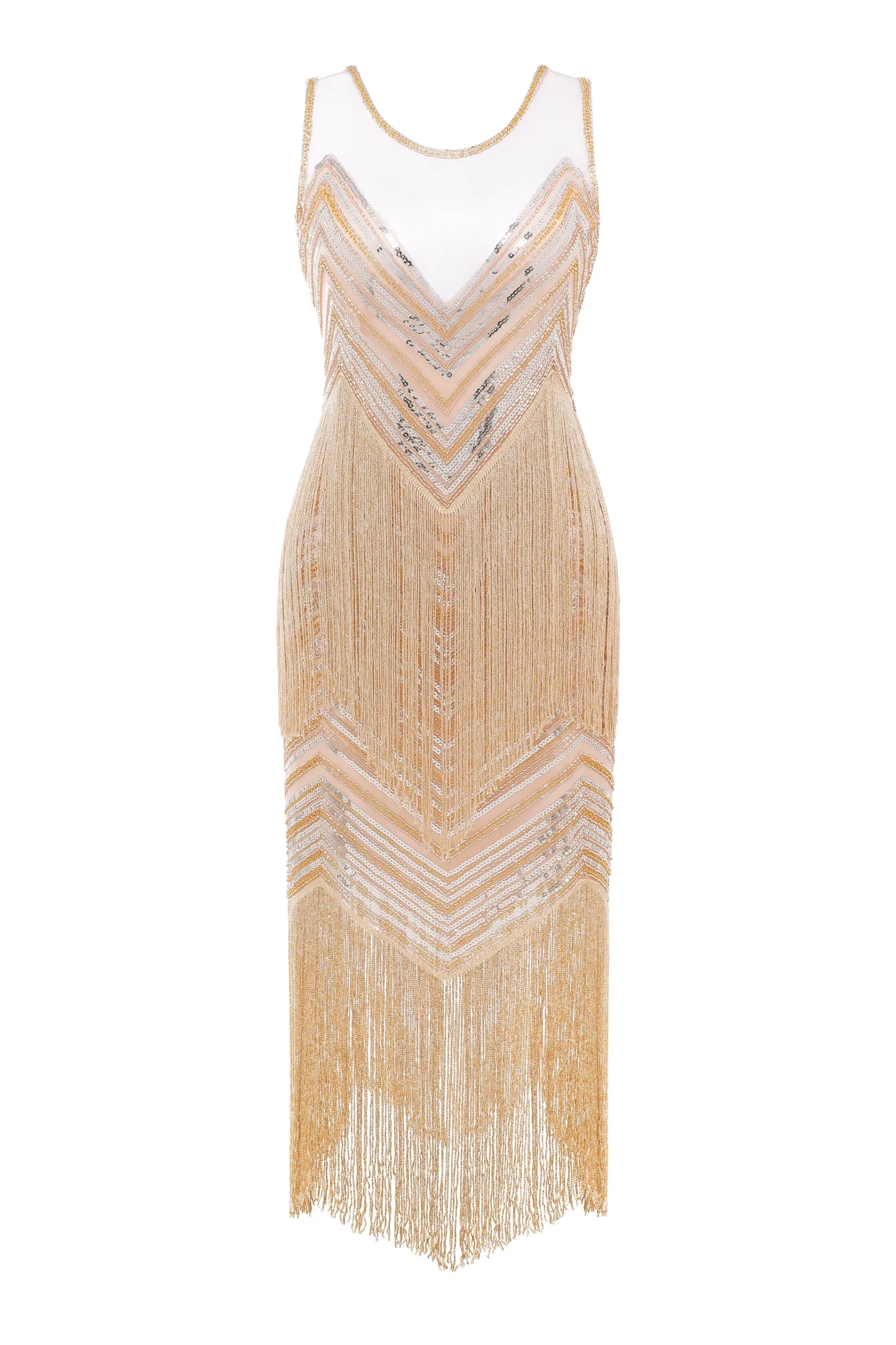 BABEYOND Dresses|Embroidered Sequin Flapper Tassel Dress Champagne