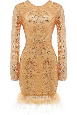 BABEYOND Dresses|Embroidered Sequin Fluffy Mini Dress Champagne