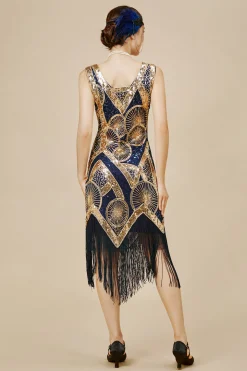 BABEYOND Dresses|Embroidered Sequin Midi Prom Dress Navy Blue
