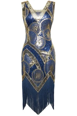 BABEYOND Dresses|Embroidered Sequin Midi Prom Dress Navy Blue