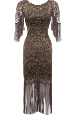 BABEYOND Dresses|Embroidered Tassel Vintage Dress Coffee