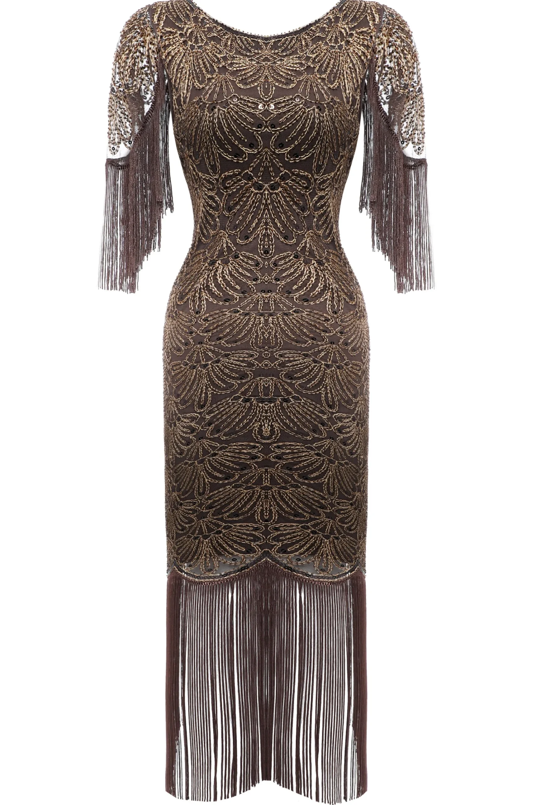 BABEYOND Dresses|Embroidered Tassel Vintage Dress Coffee