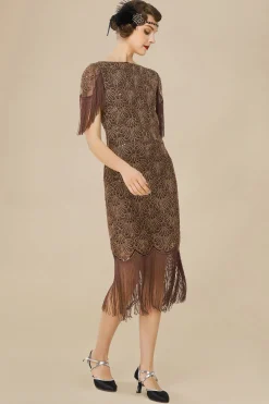 BABEYOND Dresses|Embroidered Tassel Vintage Dress Coffee
