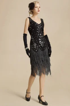 BABEYOND Dresses|Embroidery Retro Midi Flapper Dress