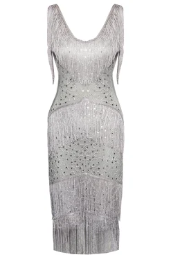 BABEYOND Dresses|Embroidery Tassel Multi-Layered Dress Gray