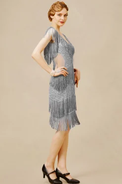 BABEYOND Dresses|Embroidery Tassel Multi-Layered Dress Gray
