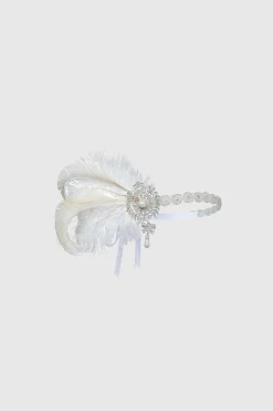 BABEYOND Headpieces & Fascinators|Fancy Embellished Feather Hairband White