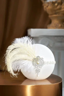 BABEYOND Headpieces & Fascinators|Fancy Embellished Feather Hairband White