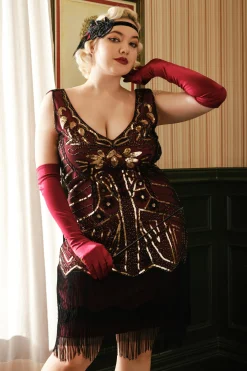 BABEYOND Dresses|Flapper Paisley Art Deco Mini Plus Dress Dark Red