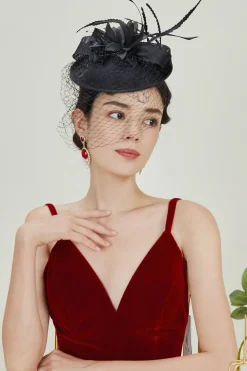 BABEYOND Headpieces & Fascinators|Floral Bow Knot Veil Feather Pillbox Fascinator