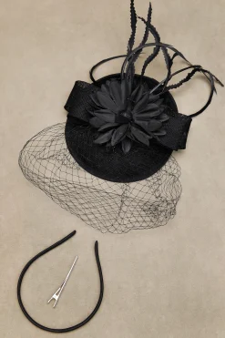 BABEYOND Headpieces & Fascinators|Floral Bow Knot Veil Feather Pillbox Fascinator