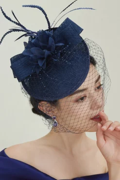 BABEYOND Headpieces & Fascinators|Floral Bow Knot Veil Feather Pillbox Fascinator