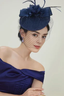 BABEYOND Headpieces & Fascinators|Floral Bow Knot Veil Feather Pillbox Fascinator