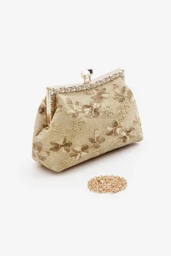 BABEYOND Handbags|Floral Embroidery Rhinestone Evening Clutch Beige