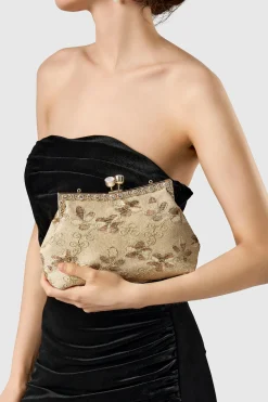 BABEYOND Handbags|Floral Embroidery Rhinestone Evening Clutch Beige