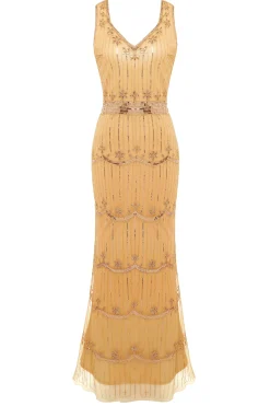 BABEYOND Dresses|Floral Sequin Sleeveless Gown Dress Champagne