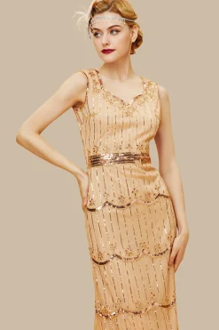 BABEYOND Dresses|Floral Sequin Sleeveless Gown Dress Champagne