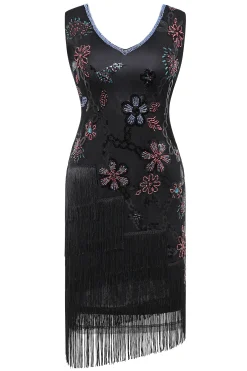BABEYOND Dresses|Flowery Tassel Sequins Flapper Dress Black