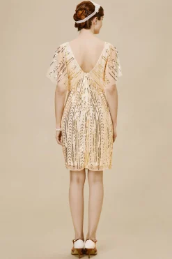 BABEYOND Dresses|Glitter Sequin Bat Sleeve Cocktail Dress Gold