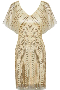BABEYOND Dresses|Glitter Sequin Bat Sleeve Cocktail Dress Gold