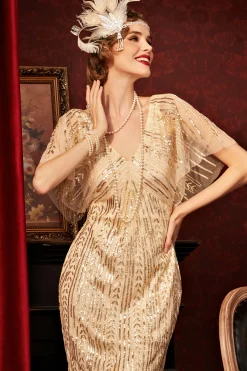 BABEYOND Dresses|Glitter Sequin Bat Sleeve Cocktail Dress Gold