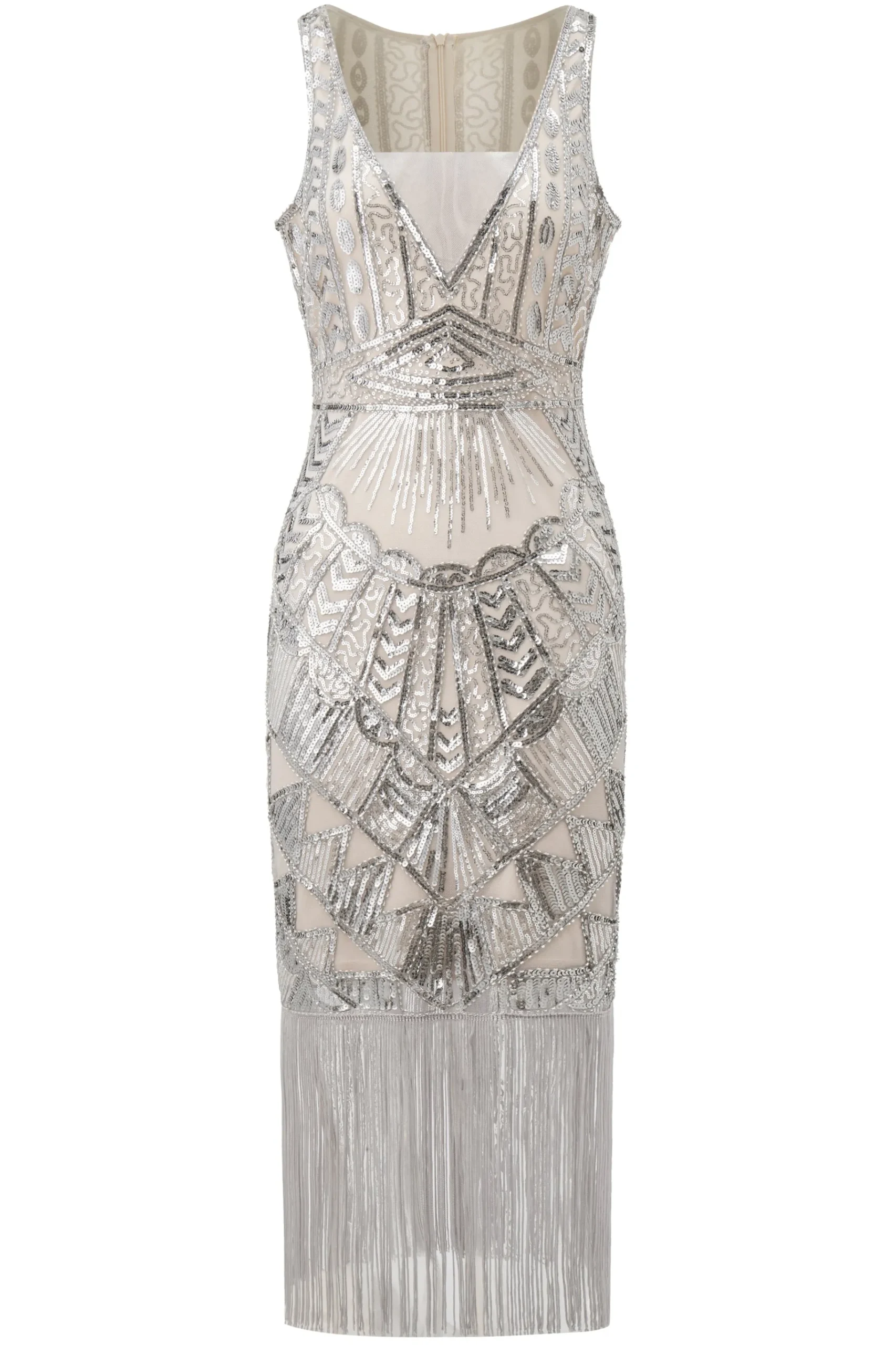 BABEYOND Dresses|Glitter Sequin V-Neck Art Deco Slip Dress Gray