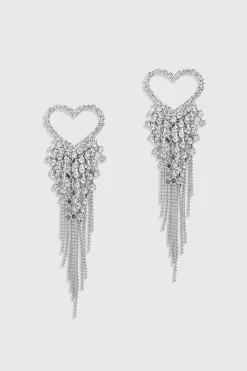 BABEYOND Jewelry|Gorgeous Heart Tassel Statement Earrings Silver