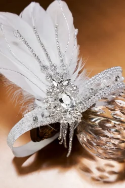 BABEYOND Headpieces & Fascinators|Gorgeous Rhinestone Feather Headpiece White