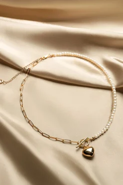 BABEYOND Jewelry|Heart-Shaped Pendant Pearl Necklace White