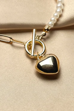BABEYOND Jewelry|Heart-Shaped Pendant Pearl Necklace White